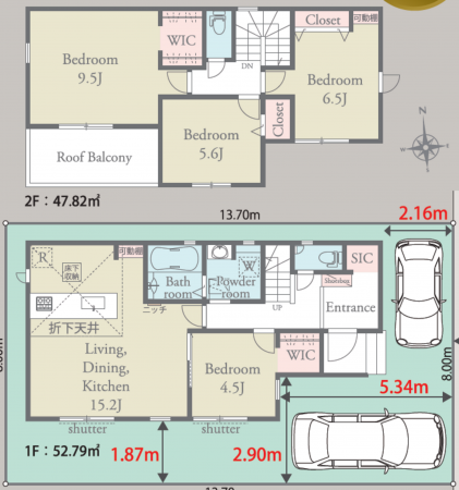 三郷市高州、新築一戸建ての間取り画像です
