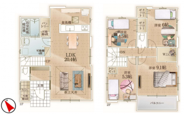 三郷市戸ケ崎、新築一戸建ての間取り画像です