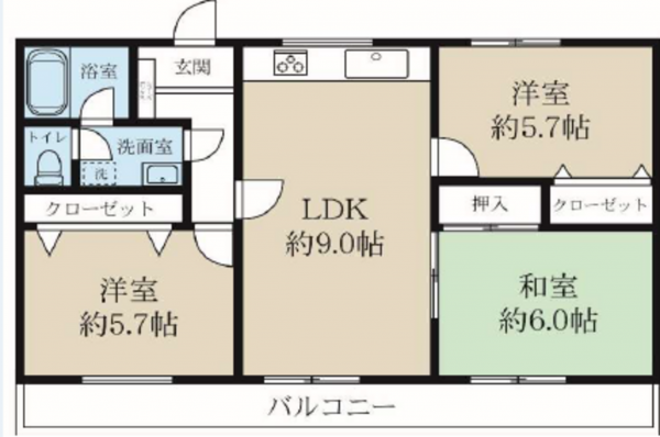 三郷市鷹野、マンションの間取り画像です