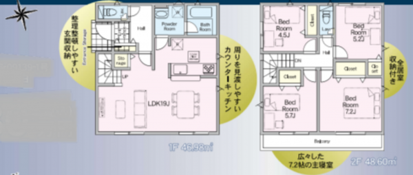三郷市花和田、新築一戸建ての間取り画像です