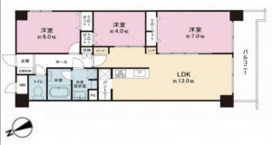 三郷市早稲田、マンションの間取り画像です