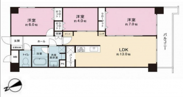 三郷市早稲田、マンションの間取り画像です