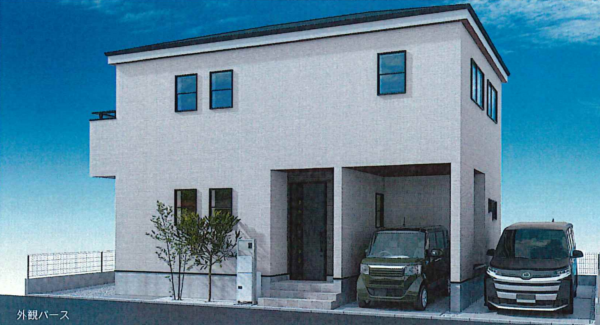 三郷市栄、新築一戸建ての完成予想図（外観）画像です