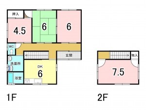 前橋市三俣町、中古一戸建ての間取り画像です
