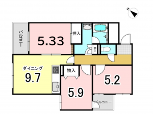 前橋市昭和町、マンションの間取り画像です