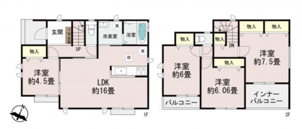 前橋市天川大島町、新築一戸建ての間取り画像です