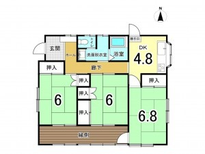 前橋市日吉町、中古一戸建ての間取り画像です
