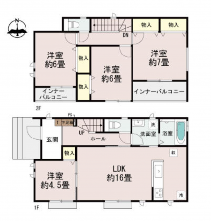 前橋市西片貝町、新築一戸建ての間取り画像です