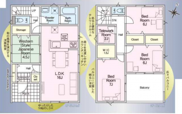 前橋市下細井町、新築一戸建ての間取り画像です