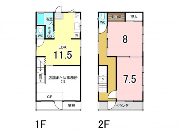 前橋市城東町、収益物件/店舗付住宅の間取り画像です