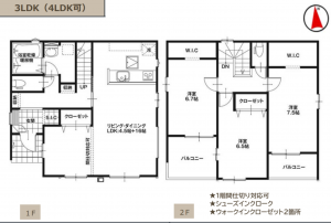 前橋市上新田町、新築一戸建ての間取り画像です