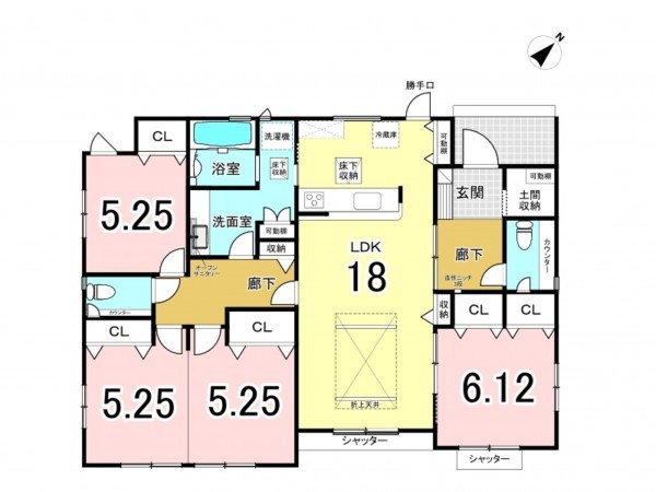 前橋市朝倉町、新築一戸建ての間取り画像です