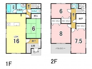 前橋市国領町、中古一戸建ての間取り画像です