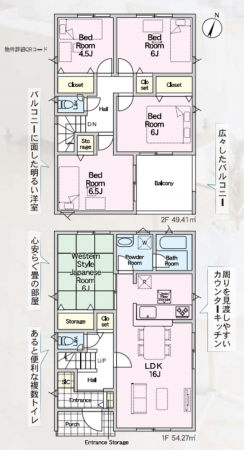 前橋市下細井町、新築一戸建ての間取り画像です
