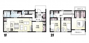前橋市総社町総社、新築一戸建ての間取り画像です