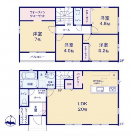 前橋市前箱田町、新築一戸建ての間取り画像です