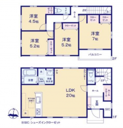 前橋市前箱田町、新築一戸建ての間取り画像です