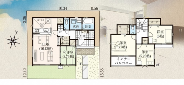 前橋市昭和町、新築一戸建ての間取り画像です