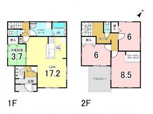 前橋市下細井町、新築一戸建ての間取り画像です
