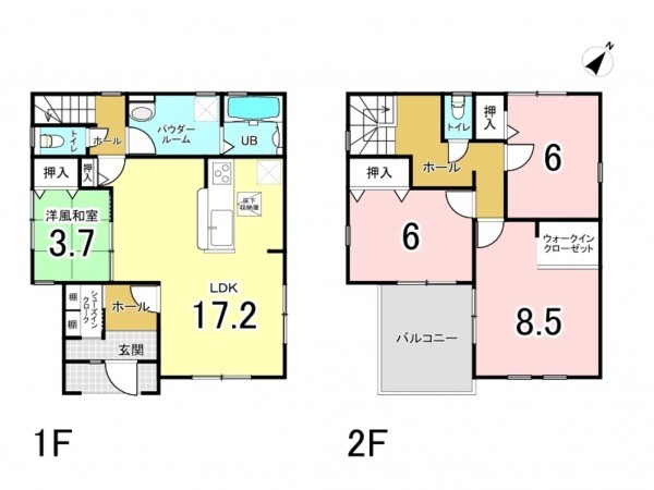前橋市下細井町、新築一戸建ての間取り画像です