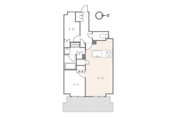 目黒区大橋、マンションの間取り画像です