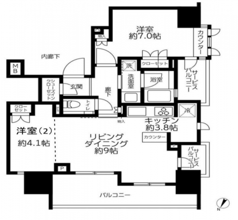 渋谷区渋谷、マンションの間取り画像です