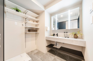 目黒区青葉台、マンションの洗面画像です