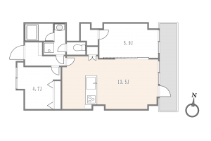 目黒区大橋、マンションの間取り画像です