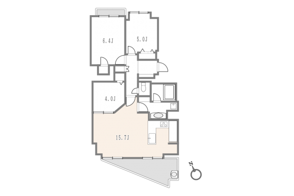 目黒区駒場、マンションの間取り画像です