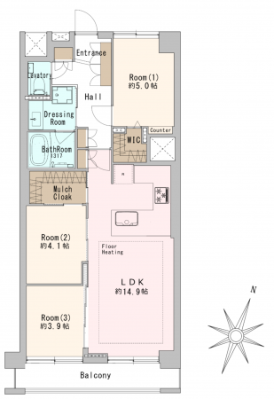 渋谷区猿楽町、マンションの間取り画像です