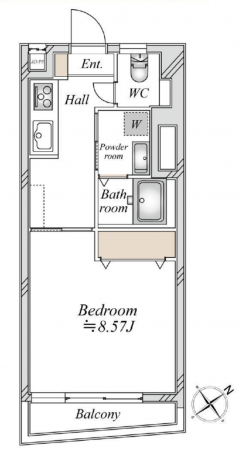 目黒区中目黒、マンションの間取り画像です