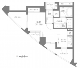 目黒区大橋、マンションの間取り画像です