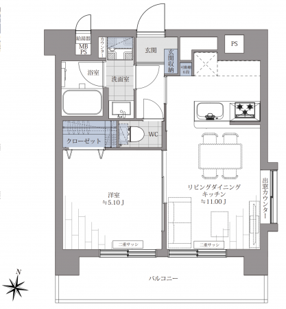 渋谷区笹塚、マンションの間取り画像です