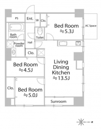 渋谷区笹塚、マンションの間取り画像です