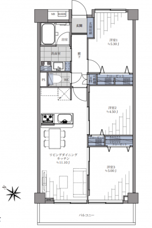 渋谷区代々木、マンションの間取り画像です