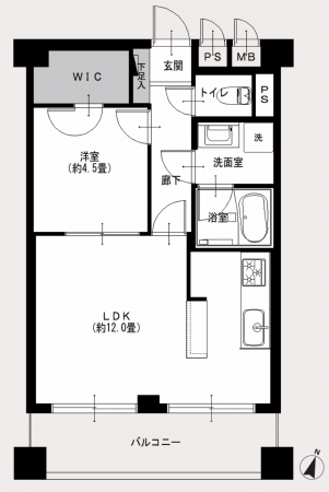 渋谷区幡ヶ谷、マンションの間取り画像です