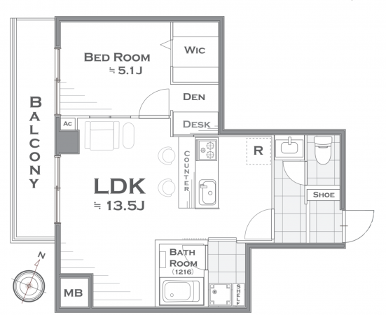 渋谷区幡ヶ谷、マンションの間取り画像です
