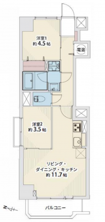 目黒区中目黒、マンションの間取り画像です