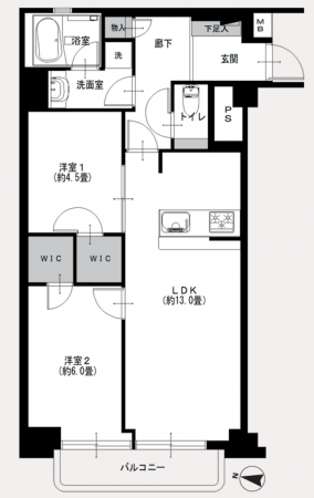 目黒区目黒、マンションの間取り画像です