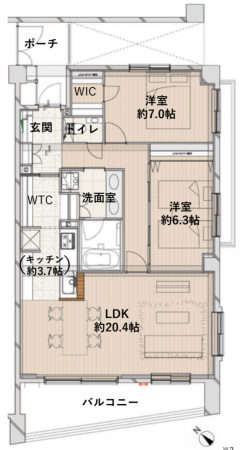 渋谷区富ヶ谷、マンションの間取り画像です