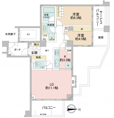 渋谷区初台、マンションの間取り画像です