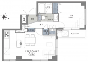 渋谷区上原、マンションの間取り画像です
