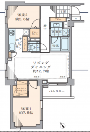 目黒区中目黒、マンションの間取り画像です