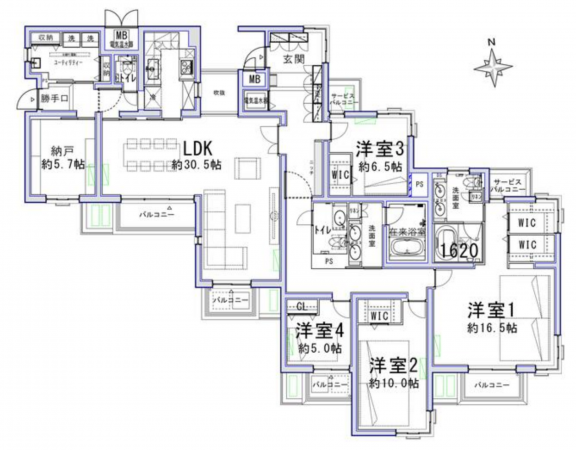 目黒区中目黒、マンションの間取り画像です