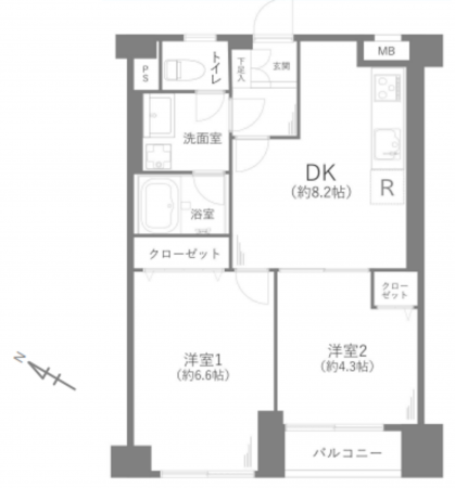 目黒区下目黒、マンションの間取り画像です
