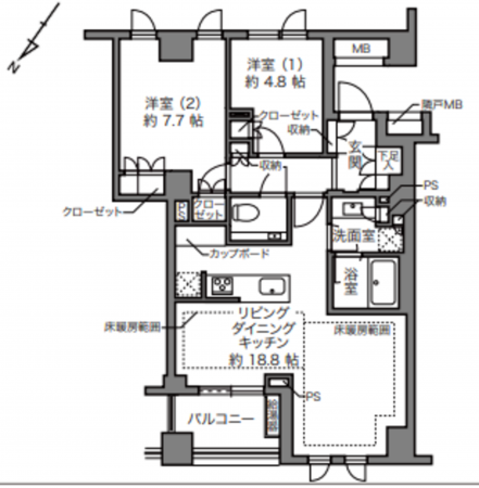 渋谷区上原、マンションの間取り画像です