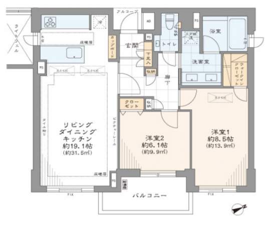 渋谷区上原、マンションの間取り画像です