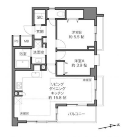 渋谷区代々木、マンションの間取り画像です