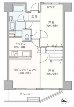 目黒区上目黒、マンションの間取り画像です