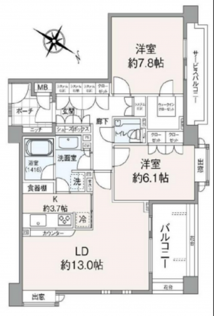 渋谷区南平台町、マンションの間取り画像です